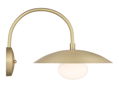 Lumanity Lighting Declan Modern Disc Satin Brass 12" Wall Sconce Light in Plated Classic Satin Brass, Off White Enamel  L050-0005