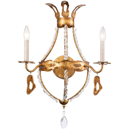 Lucas McKearn Monteleone 2-Light Sconce in Gold Leaf with Crystal Beading