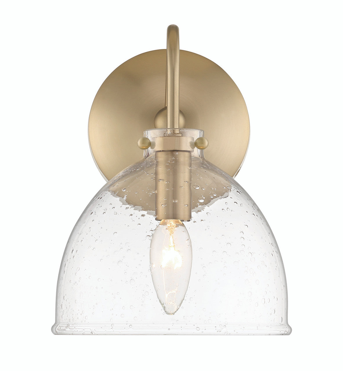 Lumanity Lighting Quinn Seeded Glass 7" Dome Antique Brass Wall Sconce Light in Plated Antiqued Brass  L050-0001