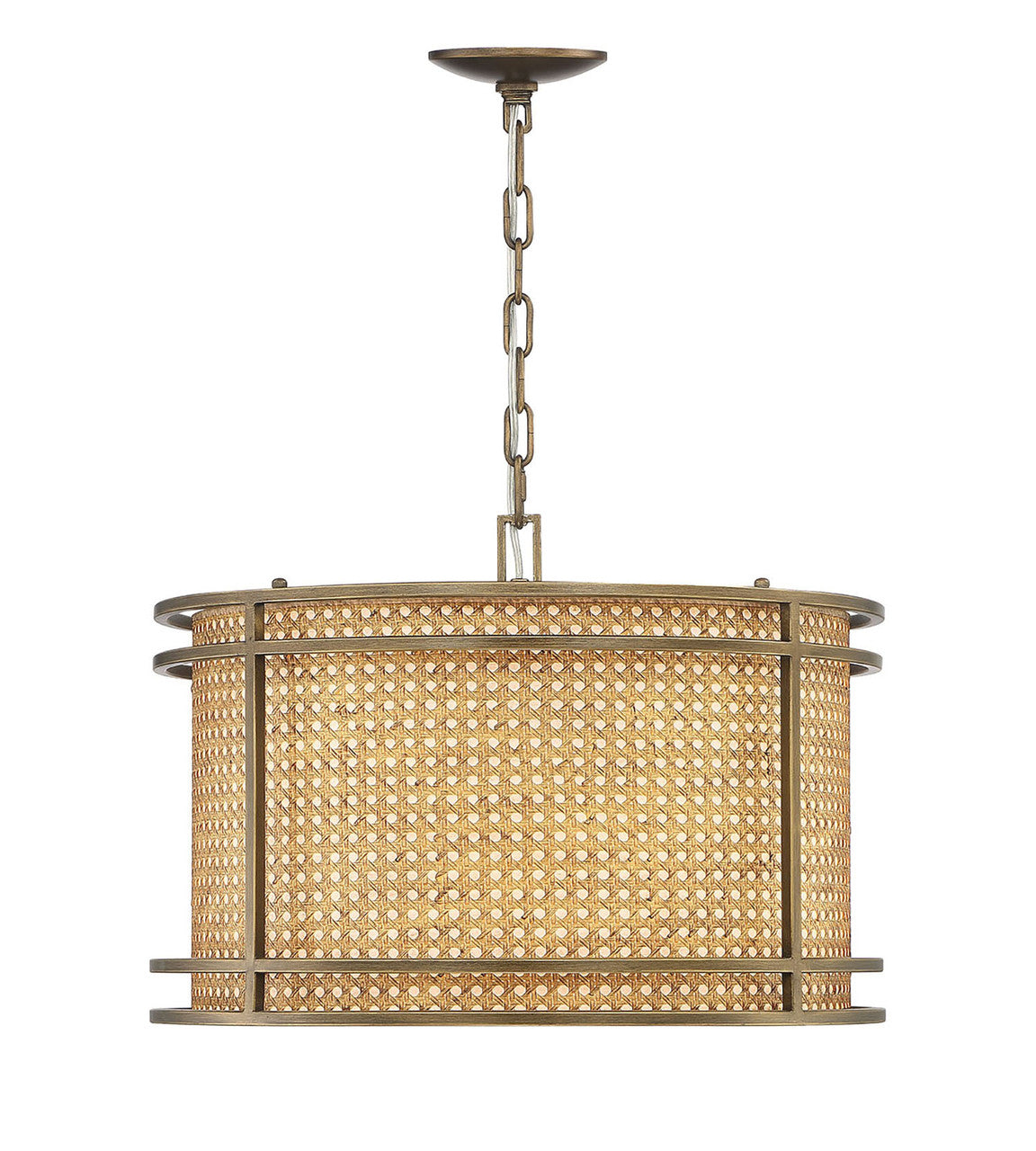 Lumanity Lighting Tailor Single-Light Cane and Brass Drum Pendant Chandelier in Painted Light Bronze  L090-0011