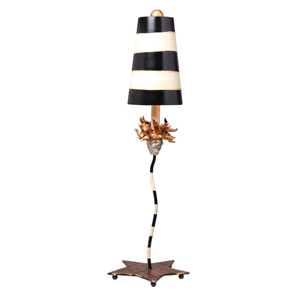 Lucas McKearn Black & White Striped Shaded La Fleur Buffet Table Lamp with Distressed Gold Accents