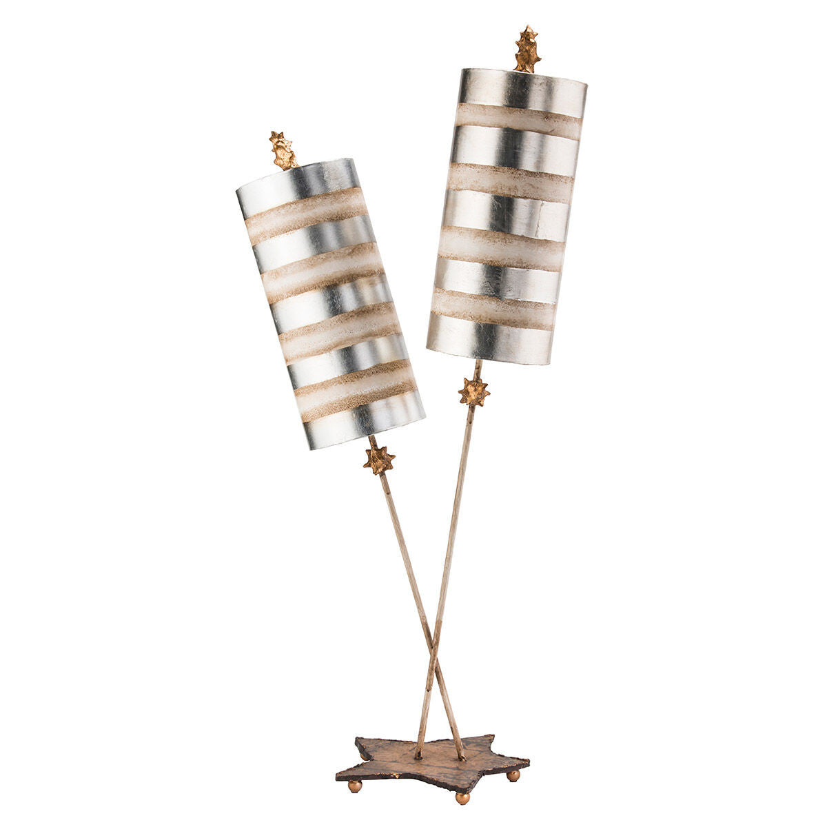 Lucas McKearn Nettle Luxe Silver 2-light Double Buffet Table Lamp Distressed Mixed Finish