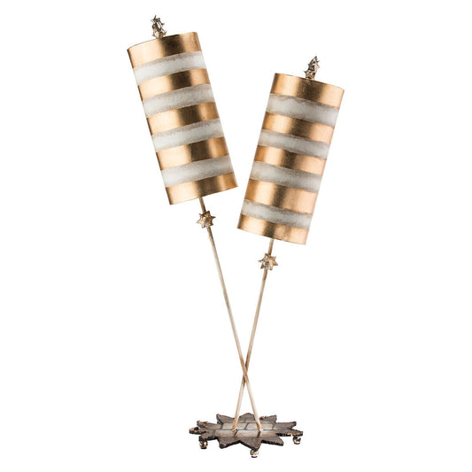 Lucas McKearn Nettle Luxe Gold 2-light Double Buffet Table Lamp Distressed Mixed Finish