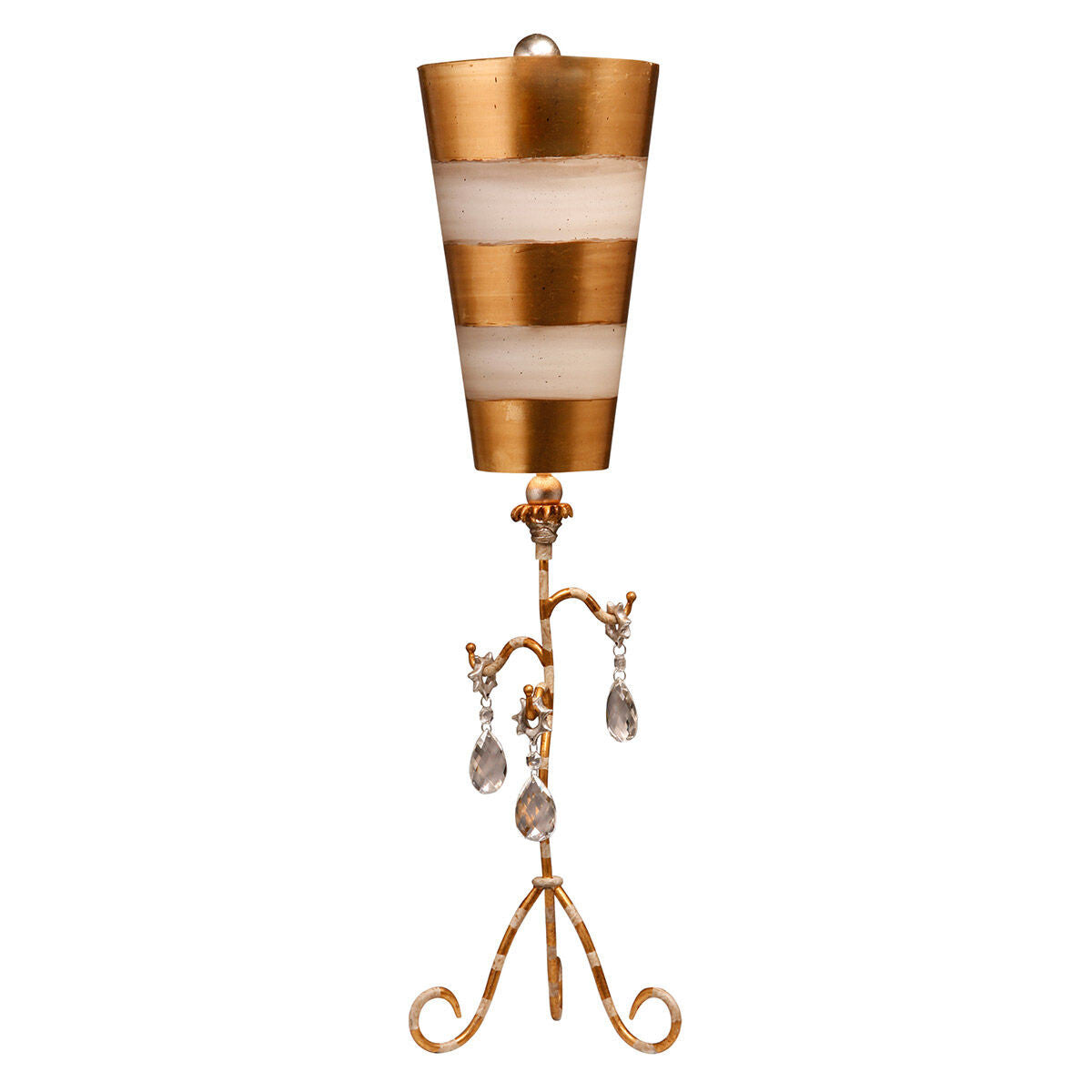 Lucas McKearn Tivoli Shabby Chic Distressed Gold Buffet Table Lamp Inverted Striped Shade