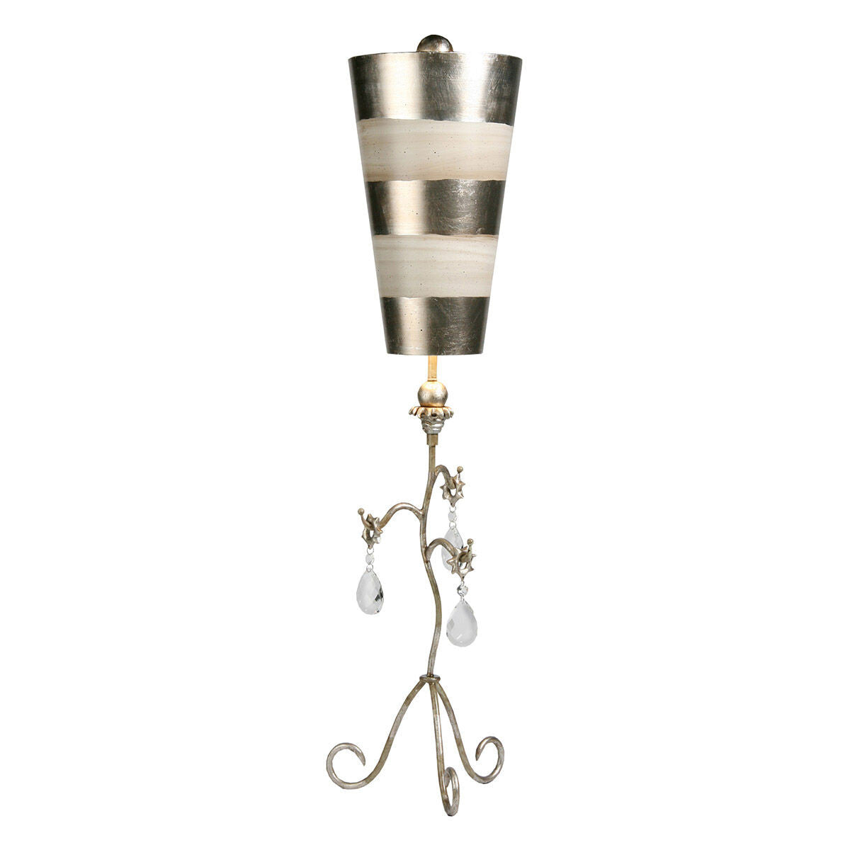 Lucas McKearn Tivoli Shabby Chic Distressed Silver Buffet Table Lamp Inverted Striped Shade