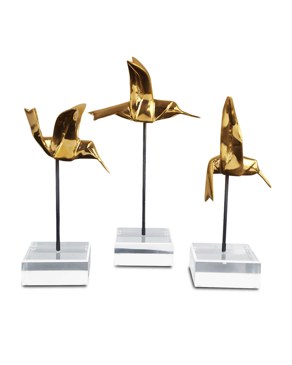 Currey & Co Gold Hummingbirds Set of 3 in Gold/Black/Clear 1200-0903