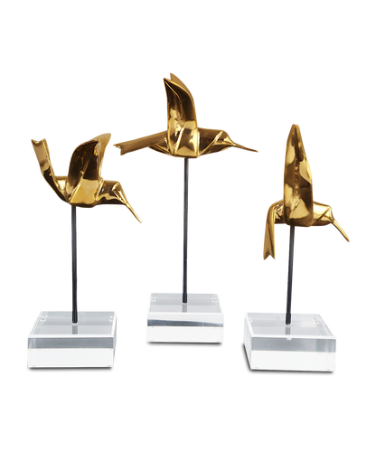 Currey & Co Gold Hummingbirds Set of 3 in Gold/Black/Clear 1200-0903