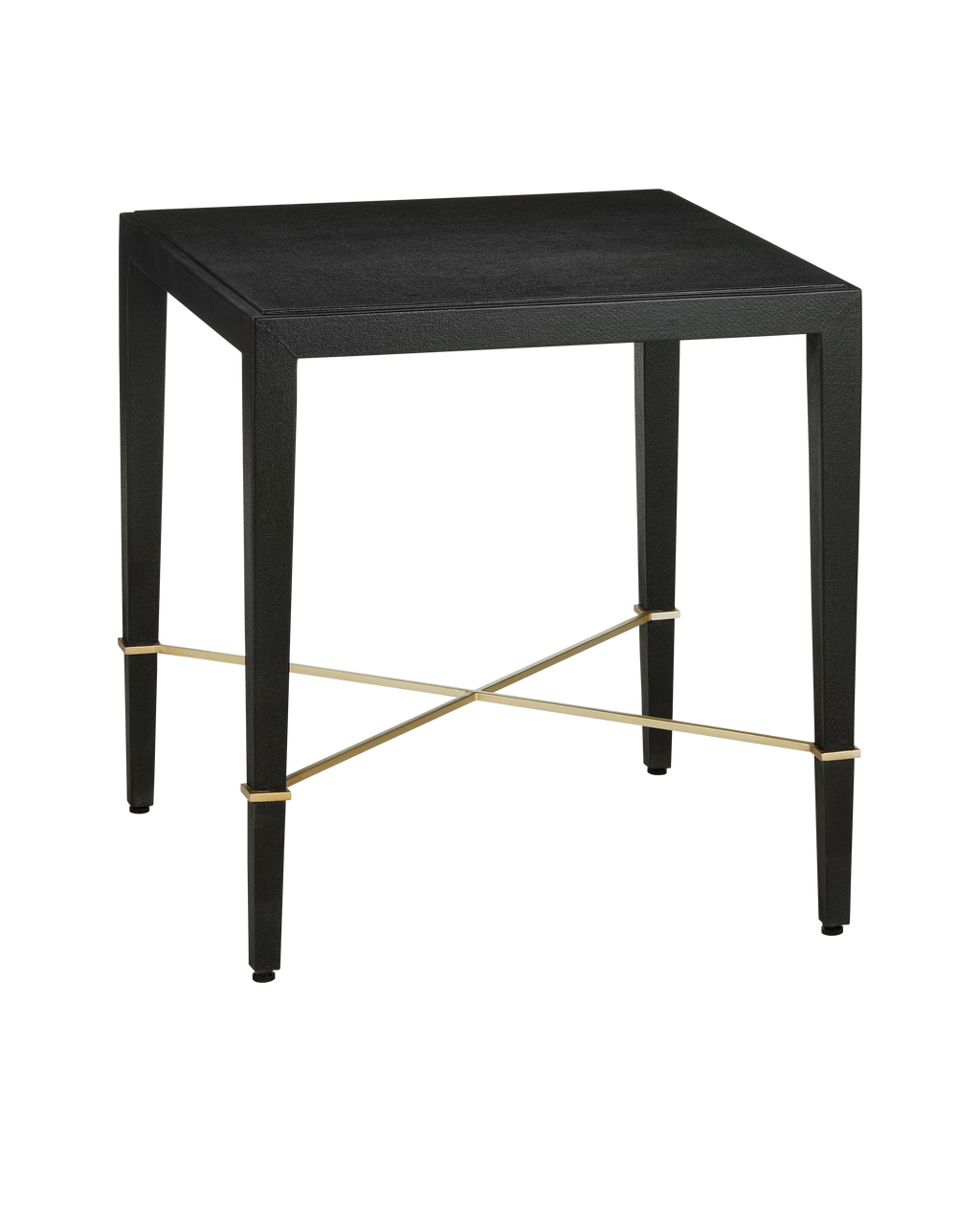 Currey & Co Verona Black Linen End Table in Black Lacquered Linen/Champagne 3000-0296