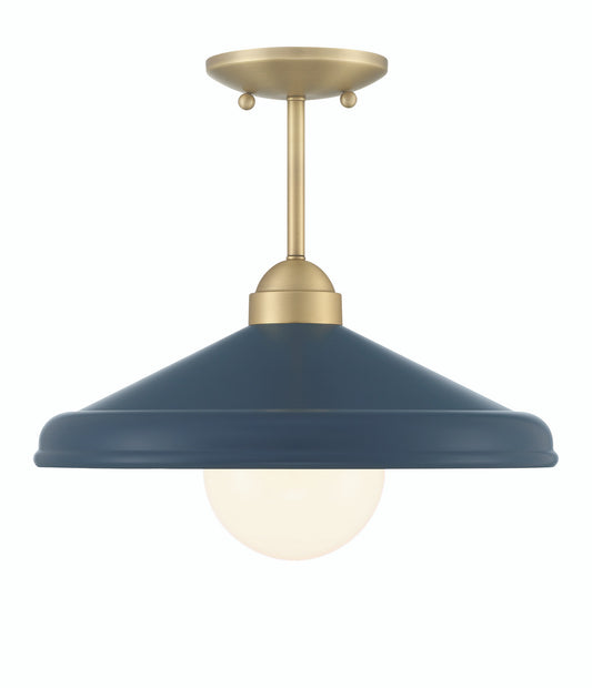 Lumanity Lighting Brooks Matte Navy 14" Semi-Flush Mount Ceiling Barn Light in Painted Matte Navy, Gold Leaf, Satin Brass    L090-0049