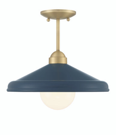 Lumanity Lighting Brooks Matte Navy 14" Semi-Flush Mount Ceiling Barn Light in Painted Matte Navy, Gold Leaf, Satin Brass    L090-0049