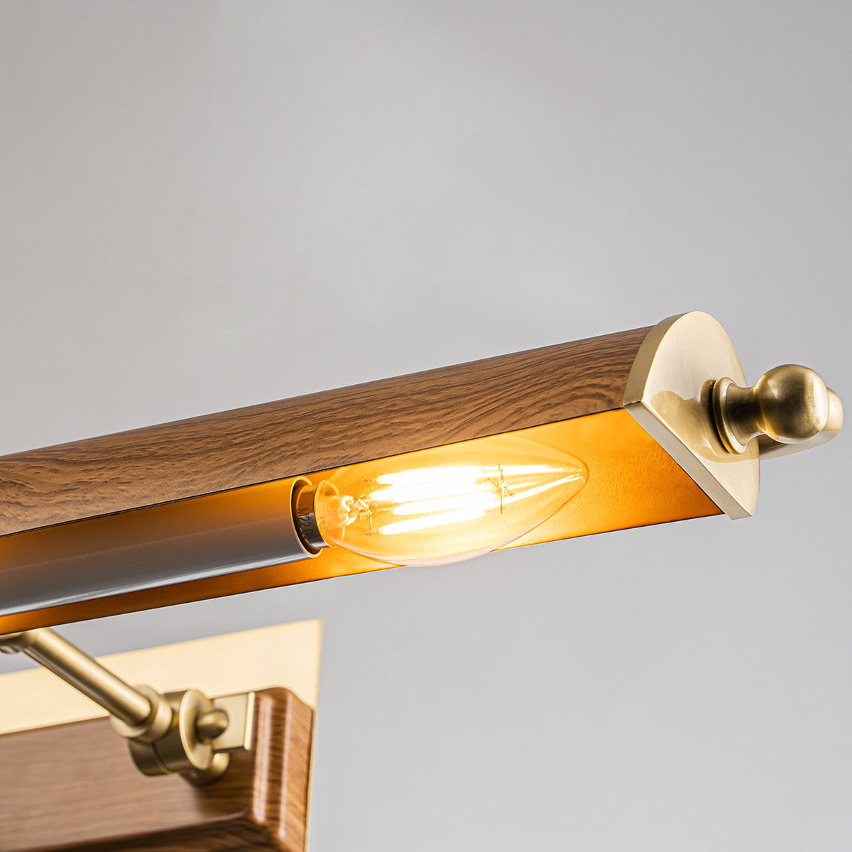 Lucas McKearn Winchfield Large Picture Light in Aged Brass with Oak Accents in Aged Brass WINCHFIELD-PLL-AB-OAK