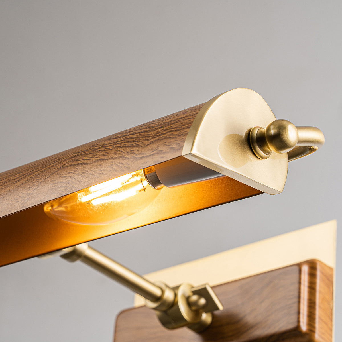 Lucas McKearn Winchfield Medium Picture Light in Aged Brass with Oak Accents in Aged Brass WINCHFIELD-PLM-AB-OAK