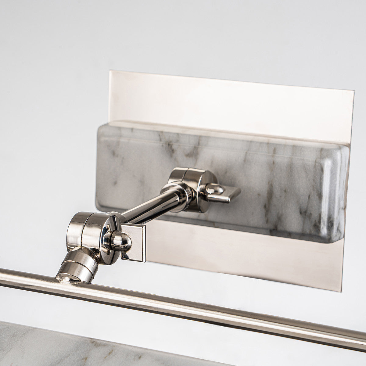 Lucas McKearn Winchfield Medium Picture Light in Polished Nickel and White Marble in Marble WINCHFIELD-PLM-PN-WM