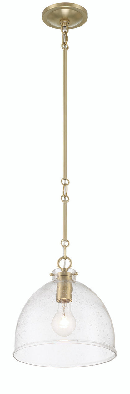 Lumanity Lighting Quinn Seeded Glass 10" Dome Antique Brass Pendant Light in Plated Antiqued Brass  L090-0034