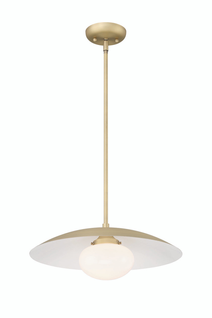 Lumanity Lighting Declan Modern Disc Satin Brass 18" Pendant Ceiling Light  in Plated Classic Satin Brass, Off White Enamel  L090-0040