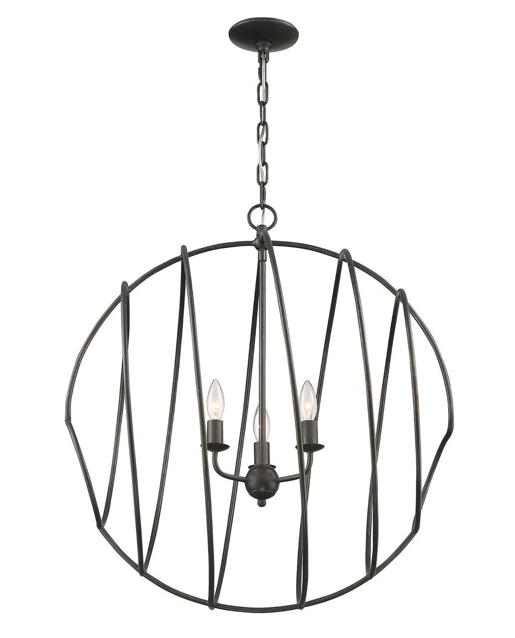 Lumanity Lighting Conduit Large 3-Light Industrial Orb Chandelier in Blacksmith  9000-2005