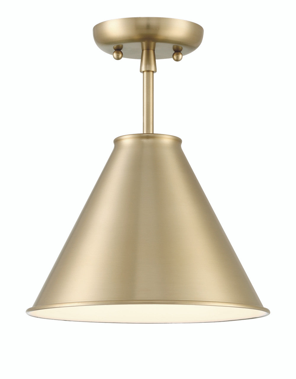 Lumanity Lighting Lincoln Tapered Metal 11" Antique Brass Semi-Flush Mount Ceiling Light in Plated Antiqued Brass, Off White Enamel  L090-0038